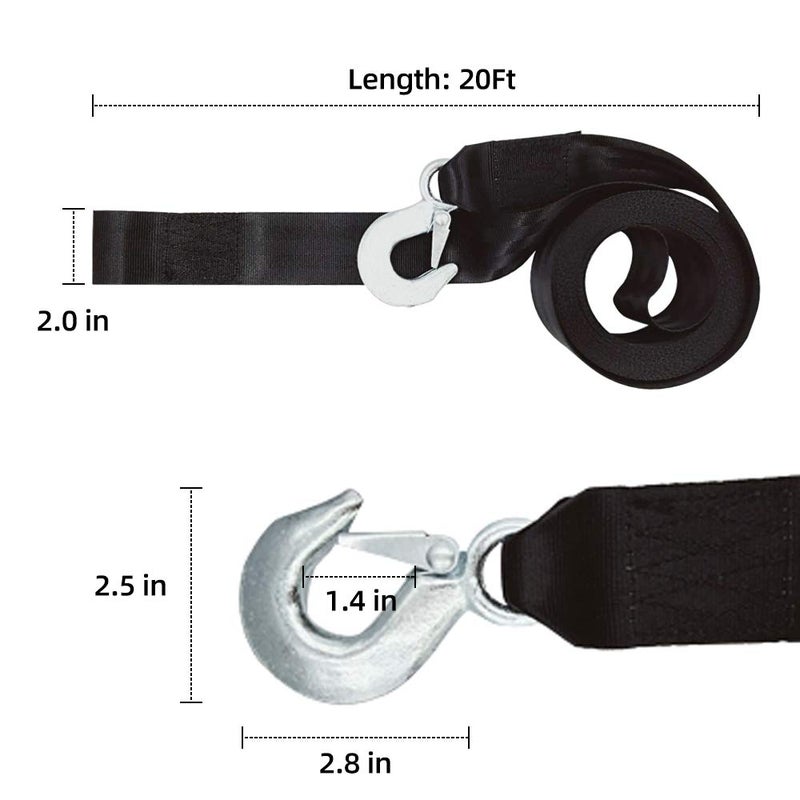 Bueake Tow Strap with Hooks 2 Inch x 20 Foot, 20,000 lbs Capacity Tow Rope - Heavy Duty Emergency Towing Straps for Vehicles, Cars, Trucks, ATV, for Roadside Recovery, not for Off-Road Recovery (Black) - Image 4